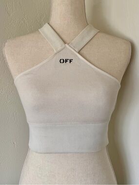 Off-White SS19 Ribbed Halter Cross Neck Logo Crop Top [38] [S]